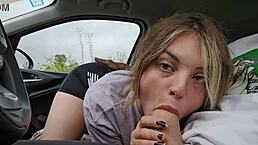 Blowjob to stepbrother in car caught