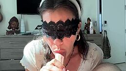 cute little bunny girl in cosplay sucks my cock and begs to get fucked