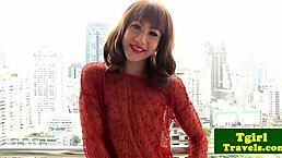 petite ladyboy mj fingers her tight butt outdoors  