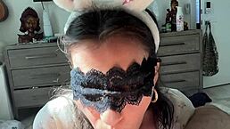 cute little bunny girl in cosplay sucks my cock and begs to get fucked