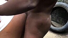 Dirty bitch pounded hard while doing laundry outside