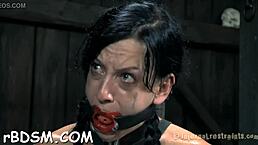 Check how this bound chick’s shaved cunt and tits get shocked!