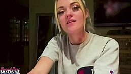 Petite blonde rubs nipples and fingers shaved pussy