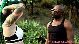 Inked emo woman in an interracial encounter