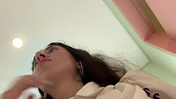 Cum Covers Girl's Face in Public Cafe Scene