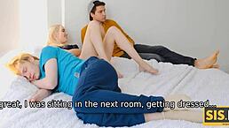 Blond stepsis, let me satisfy you while your bf sleeps