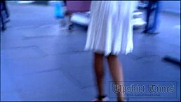 Blonde amateur spied on with hidden upskirt cam