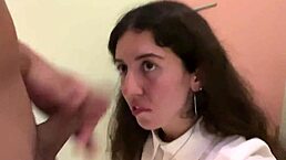 Cum Covers Girl's Face in Public Cafe Scene