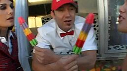 I’m obsessed with two sexy cheerleaders handling a huge cock together