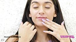 Super Cute Brunette Teen with Perfect Body on Sofa in POV Casting