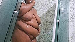 Caught neighbor showering with massive squirt explosion! 💦😱