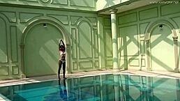 Petite teen irina russaka shows tight pussy and small tits underwater in pool.