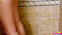 Skinny teen brunette strips after steamy shower photoshoot