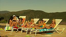 Eva Angelina deepthroats and bangs a thick cock in the open air.