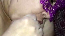 Wearing lingerie, she enjoys a homemade session with her lover.