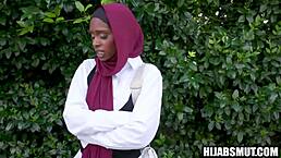 Ebony muslim teen loses virginity to american guy in first-time encounter with huge cock.