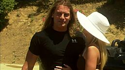 Eva Angelina deepthroats and bangs a thick cock in the open air.