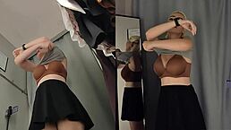 Hidden camera catches a girl without panties in a fitting room.