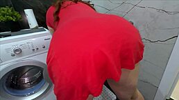 Stepmom gives stepson a blowjob and bangs in toilet