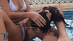 my friend dumped her trash guy so we banged publicly at the building’s pool for revenge