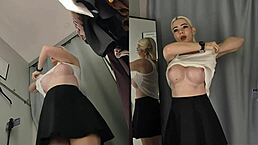 Hidden camera catches a girl without panties in a fitting room.