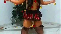 Bound Whore Gagging on Cock in BDSM Humiliation at Christmas