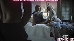 Stepmother addicted to semen, watch her big tits and ass get covered in cum in full Spanish sub.