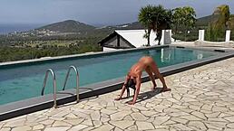 roxy fox stretches naked in sensual yoga, big tits on display