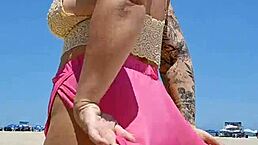 African Lover Teases With Big Pussy Lips At Beach