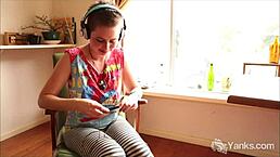 Small-Titted Ezmerelda Fingers Hairy Spot to Climax in Solo Session