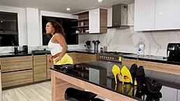 ebony milf maid carla morelli caught in red dress by brandon cruz and taken hard with big black cock in doggy