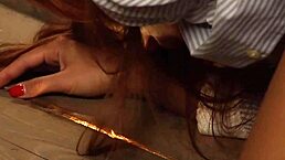 Lesbian slave cums hard watching naked madame in secret voyeur moment