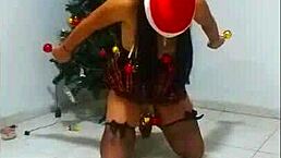 Bound Whore Gagging on Cock in BDSM Humiliation at Christmas