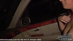 Redhead Angel Strips Naked in Car Before Bars