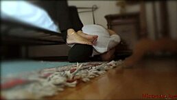 mistress makes her sub worship feet in femdom domination with humiliation and orgasm