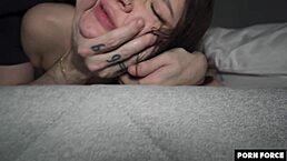 grab her tight pussy - she can't escape his big cock in rough doggystyle quickie