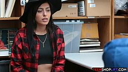 Security guards take teen shoplifter in office threesome