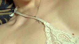 Worshiping her armpits in the bedroom with lipstick and braces