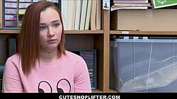 Cute Teen Redhead Shoplifter Banged by Guard