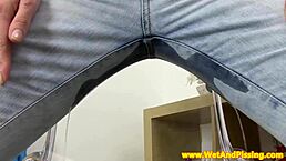 Pierced Babe In Jeans Engages In Bizarre Piss Fetish, Using Tongue And Dildo For Close-Up Solo Toy Play