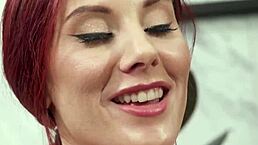 Redhead masseuse with huge boobs rubs naked on lucky Seth Gamble