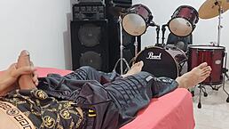 man masturbates his big cock in front of the camera