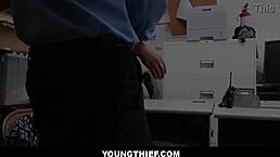 Cute brunette teen shoplifter strip searched and fucked by monster cock