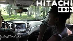 Curious bts with Rina Arem masturbating in car. Will she finish before getting caught with Hitachi wand?