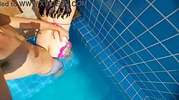 I was stunned by my hard cock surprising my stepsister at the pool