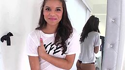 gabriella ford, 19 yo petite latina, takes huge cock pov. watch her swallow massive load!