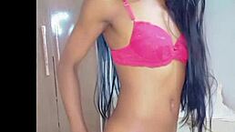 The slim girl indulges in sensual masturbation alone