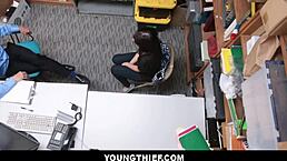 Cute brunette teen shoplifter strip searched and fucked by monster cock