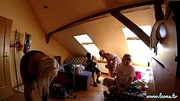 Ever tried a wild threesome in school skirts backstage?