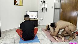 yoga trainer with a stunning woman